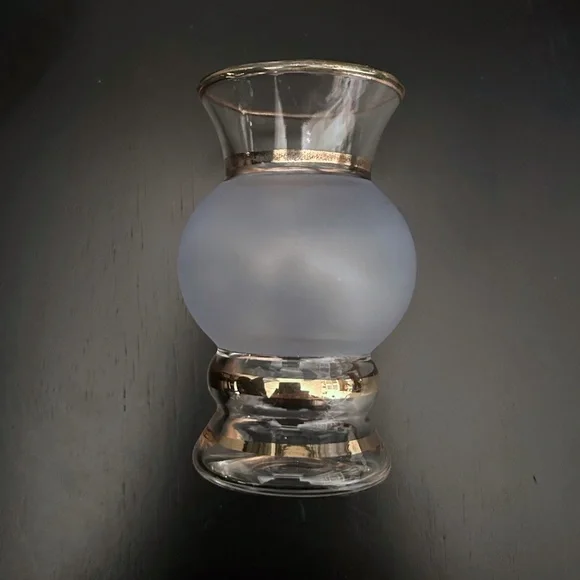 MCM 1953 Bartlett Collins 2 Frosted Blue Glass Vases Gold Bands Hand Crafted USA - Picture 4 of 10